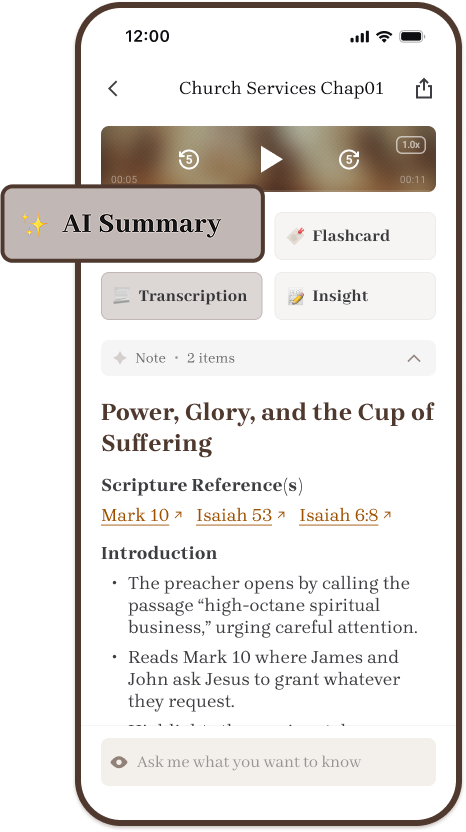 screenshot showing AI summary of sermon insight