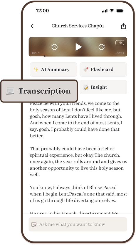 Screenshot showing transcription of sermon